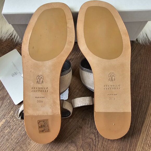 NWT!! Brunello Cucinelli Monili/Beaded Suede Sling Back Flat Sandals 7.5 - Picture 7 of 16